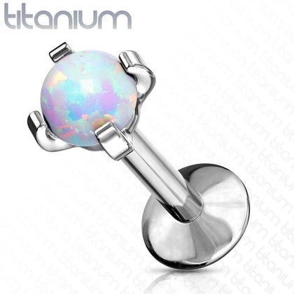 Implant Grade Titanium White Opal Flat Back Internally Threaded Labret Cartilage Tragus Ring - Pierced Universe