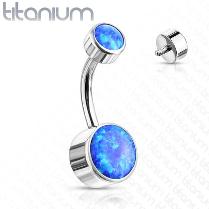 Internally Threaded Grade 23 Titanium Bezel Blue Opal Belly Ring - Pierced Universe