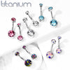 Internally Threaded Grade Titanium Bezel Aqua Gem Belly Ring - Pierced Universe