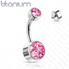 Internally Threaded Grade Titanium Bezel Pink Gem Belly Ring - Pierced Universe