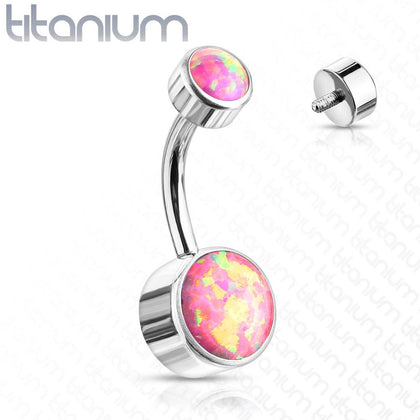 Internally Threaded Grade Titanium Bezel Pink Opal Belly Ring - Pierced Universe