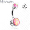 Internally Threaded Grade Titanium Bezel Pink Opal Belly Ring - Pierced Universe