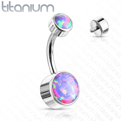 Internally Threaded Grade Titanium Bezel Purple Opal Belly Ring - Pierced Universe