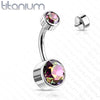 Internally Threaded Grade Titanium Bezel Vitrail Gem Belly Ring - Pierced Universe