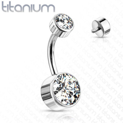 Internally Threaded Grade Titanium Bezel White Gem Belly Ring - Pierced Universe