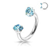 Internally Threaded Surgical Steel Double Aqua CZ Gem Horseshoe - Pierced Universe