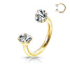 Internally Threaded Surgical Steel Gold PVD Double White CZ Gem Horseshoe - Pierced Universe