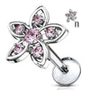 Internally Threaded Surgical Steel Pink CZ Flower Labret - Pierced Universe