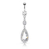 Large White CZ Teardrop Chandelier Dangling Belly Button Navel Ring - Pierced Universe