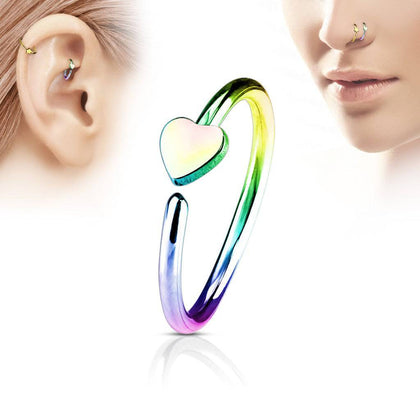 Multi Color IP on 316L Surgical Steel Nose Hoop Ring with Small Heart