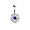 Multi Crystal 3 Layer 316L Surgical Steel Non Dangle Belly Ring - Pierced Universe