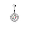 Multi Crystal 3 Layer 316L Surgical Steel Non Dangle Belly Ring - Pierced Universe