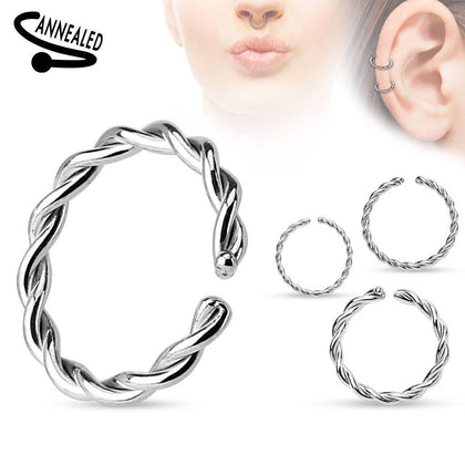 Multi-Use 316L Surgical Steel Braided Twisted Nose Hoop Ring - Pierced Universe