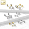 Pair Of 14KT Solid Yellow Gold Square Clawed White CZ Stud Earrings