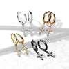 Pair Of 316L Surgical Steel Black PVD White CZ Cross Dangle Hoop Earrings - Pierced Universe