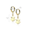 Pair Of 316L Surgical Steel Thin Hoop Earrings With Dangling Weed Leaf - Pierced Universe