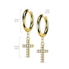 Pair Of 316L Surgical Steel White CZ Cross Dangle Hoop Earrings