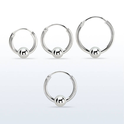 Pair of 925 Sterling Silver Ball Sleeper Hinged Hoop Earrings - Pierced Universe