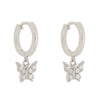 Pair of 925 Sterling Silver Diamond CZ Butterfly Dangle Minimal Hoop Earrings - Pierced Universe