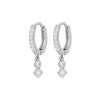 Pair of 925 Sterling Silver Diamond Minimal Hoops with CZ Dangles - Pierced Universe