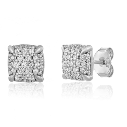 Pair of 925 Sterling Silver Elegant Squared White CZ Gem Minimal Earrings