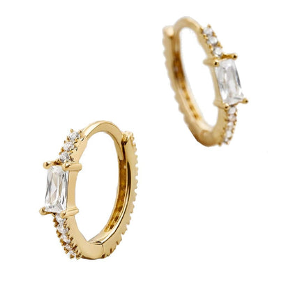 Pair of 925 Sterling Silver Gold PVD Diamond Baguette CZ Minimal Hoop Earrings