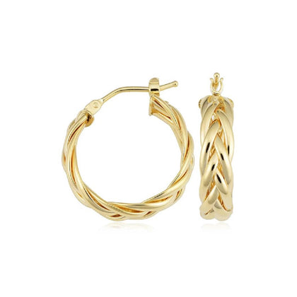 Pair of 925 Sterling Silver Gold PVD Large Braided Minimal Hoop Earrings - Pierced Universe