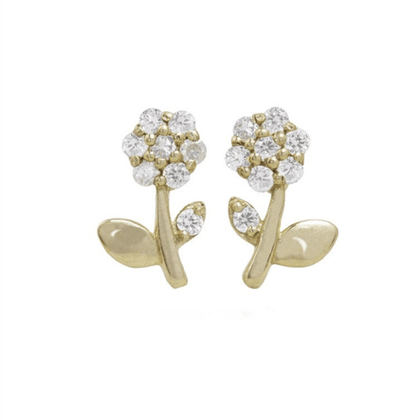 Pair of 925 Sterling Silver Gold PVD White CZ Gem Dainty Flower Minimal Earring Studs - Pierced Universe