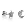 Pair of 925 Sterling Silver Large White CZ Star & Moon Minimal Earrings - Pierced Universe