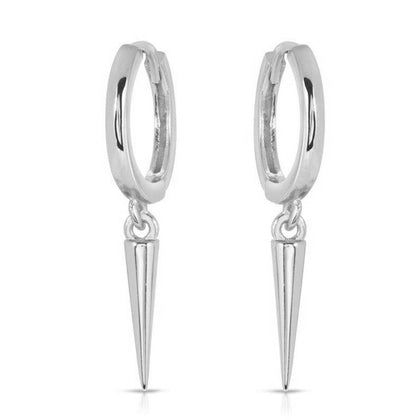 Pair Of 925 Sterling Silver Simple Hoop With Spike Dangle Minimal Hoop Earrings - Pierced Universe