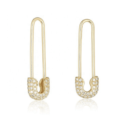 Pair of 925 Sterling Silver White CZ Gem Gold PVD Safety Pin Minimal Lightweight Earrings - Pierced Universe