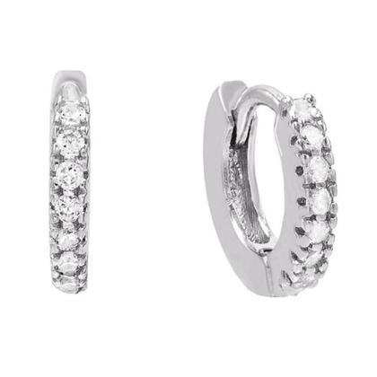 Pair of 925 Sterling Silver White CZ Gem Minimal Hinged Huggy Hoop Earrings - Pierced Universe