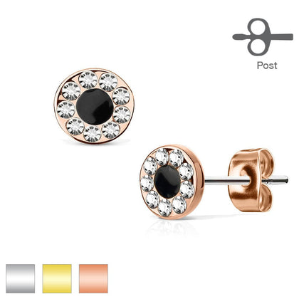 Pair of CZ Encircling Black Centre Earrings - Pierced Universe