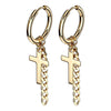 Pair of Gold Surgical Steel Cross & Chain Dangle Hoop Earrings - Pierced Universe