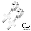 Pair of Stainless Steel Cross Crucifix Dangling Hinged Snap On Hoop Earrings - Pierced Universe