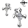 Pair of Stainless Steel White CZ Gem Cross Crucifix Earrings Studs - Pierced Universe