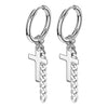 Pair of Surgical Steel Cross & Chain Dangle Hoop Earrings - Pierced Universe