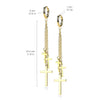 Pair Of Surgical Steel Gold PVD Thin Hoop Earrings With Dangling Chains & Crosses - Pierced Universe