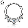 Prong Set 5 Gem White Clear CZ 316L Surgical Steel Bar Septum Ring Clicker - Pierced Universe