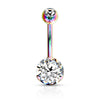 Rainbow PVD Surgical Steel Classic White 8mm CZ Gem Belly Ring - Pierced Universe