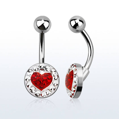 Red Epoxy Coated Crystal Heart Belly Button Navel Ring - Pierced Universe