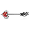 Red Opal Heart & Feather Arrow Surgical Steel Nipple Ring Barbell