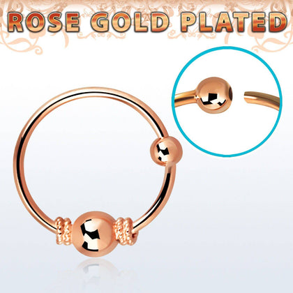 Rose Gold Plated 925 Sterling Silver Tribal Nose Ring Hoop with Design