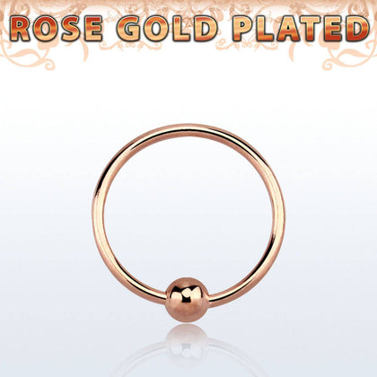 Rose Gold Plated over 925 Sterling Silver Nose Hoop Ring with Ball - Pierced Universe