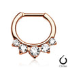 Rose Gold Plated Prong Set 5 Gem White Clear CZ 316L Surgical Steel Bar Septum Ring Clicker - Pierced Universe