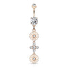 Rose Gold Plated Surgical Steel Double CZ Flower Dangling Belly Button Ring