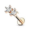 Rose Gold Plated Surgical Steel Double Star White CZ Internally Threaded Flat Back Labret - Pierced Universe