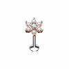 Rose Gold Plated Surgical Steel Internally Threaded White CZ Flower Labret - Pierced Universe