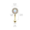 Rose Gold Plated Surgical Steel White CZ Gem Cluster & White Opal Curved Barbell