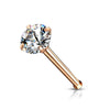 Rose Gold PVD over Surgical Steel White Round CZ Prong Gem Ball End Nose Ring Stud - Pierced Universe